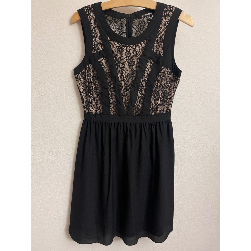 Gianni Bini Womens Black Lace Nude Illusion Sleeveless Fit Flare Mini Dress 4‎